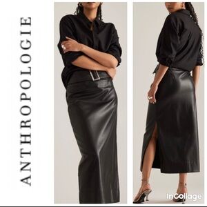Anthropologie Black Faux Leather Maxi Skirt with Bold Belt